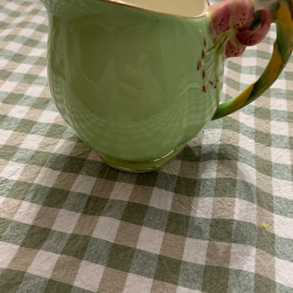 Vintage Floral Green Ceramic Pitcher - Picture 2 of 7